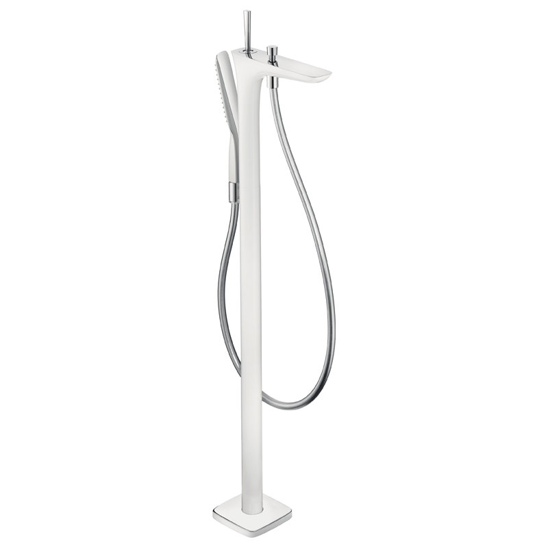 Puravida Single Handle Floor Mounted Tub Faucet Trim, Chrome/White