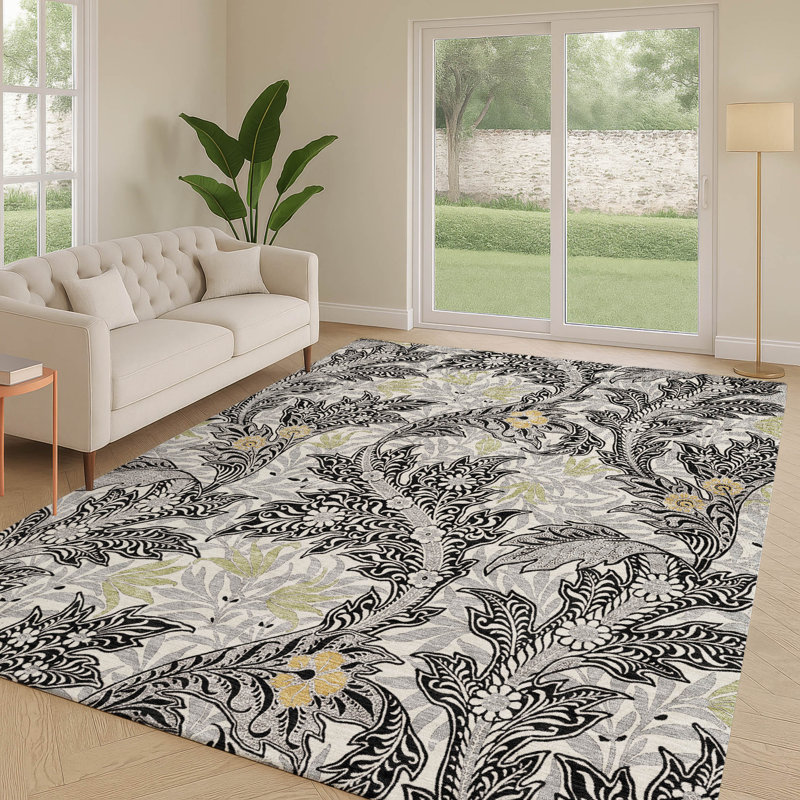 Tapis botanique intérieur / extérieur lavable à la machine Chantille ACN2753, Noir, 10 pi x 14 pi
