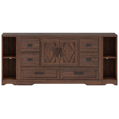 Laziza Modern Farmhouse 73.5" Wide Wood Barn Door Sideboard Buffet Cabinet With 6 Drawers And Open Sideboard Shelf by Gracie Oaks