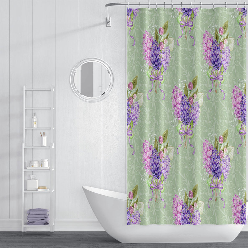 Rideau de douche simple Clairevale, Vert / mauve, H 93 po x l 70 po