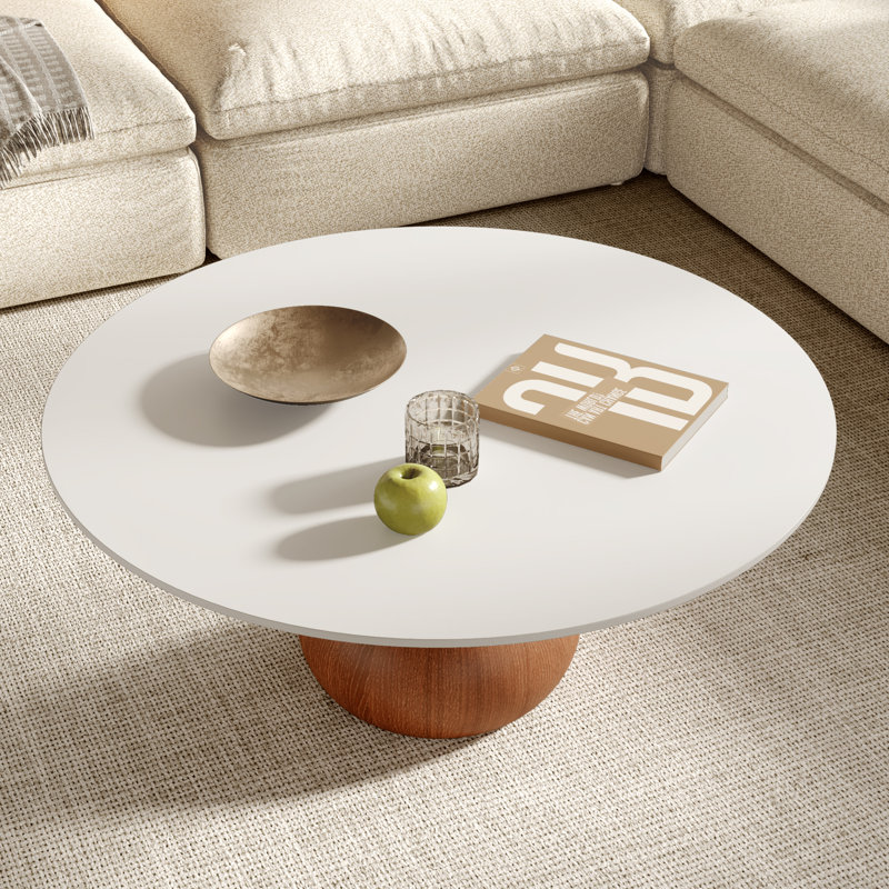 Table basse Jackline Living Mid-Century, Blanc mat / brun pierre, H 18,23 po x L 41,73 po x l 41,73 po