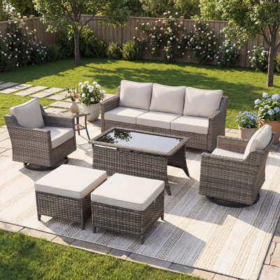 Arlene All-Weather Wicker Outdoor Patio Conversation Set Seating Group With Swivel Chairs