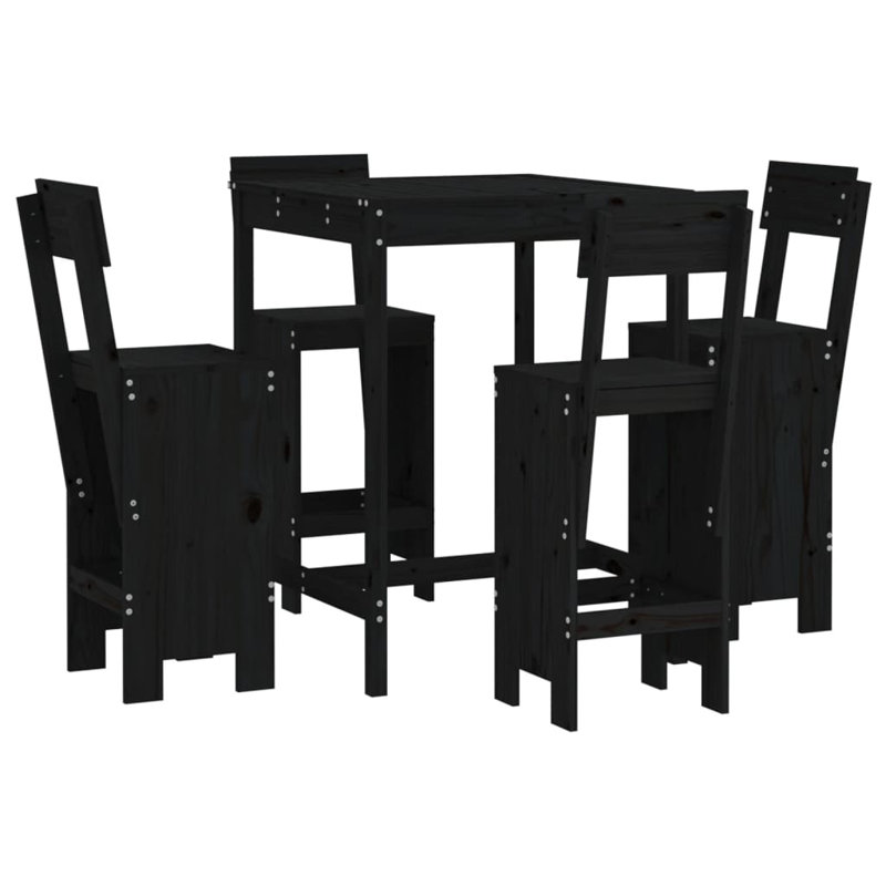 Auniya Brayden Studio Bar Set with Wood Frame and Solid Wood Outer Material, Black