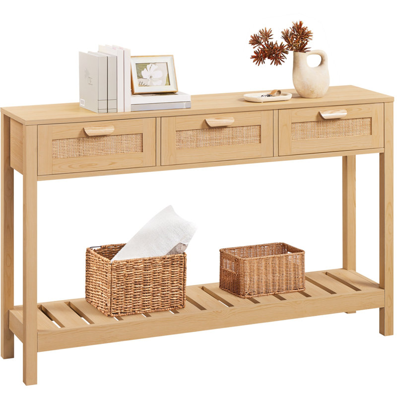 Console Table Natural Tone Entryway Table with Bottom Shelf