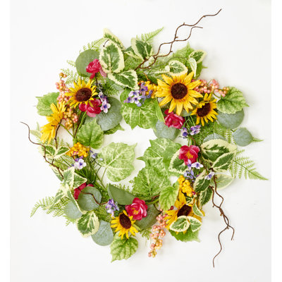 22" Artificial Sunflower, Berries and Leaves Wreath