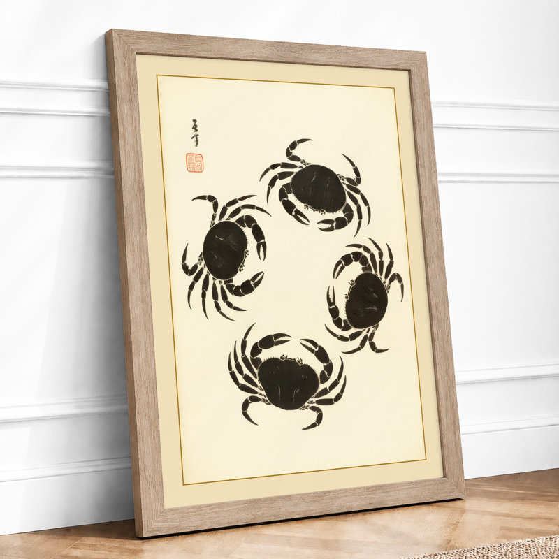 Four Crabs Japandi - Framed Print, Oak, A4 - 29.7 x 21.0 cm