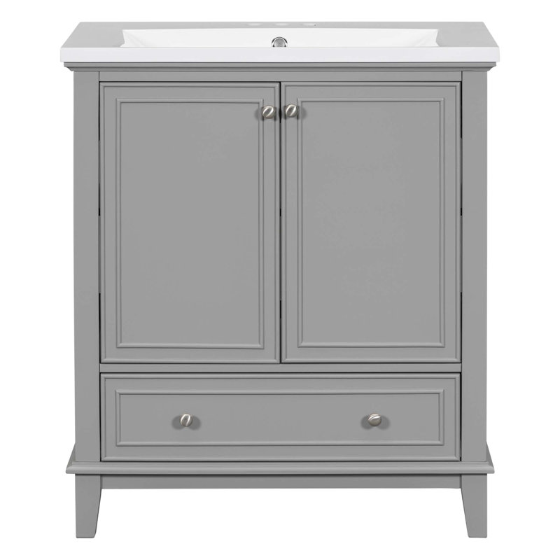Meuble-lavabo multifonctionnel avec portes et tiroir 30 po, Gris