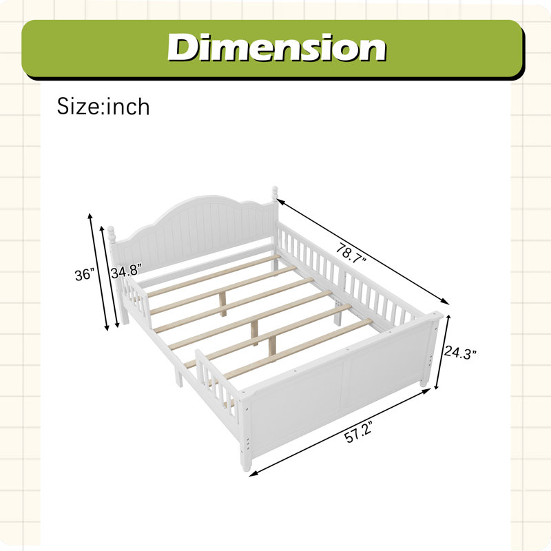 Wood Platform Bed With Headboard And Footboard, Full, White