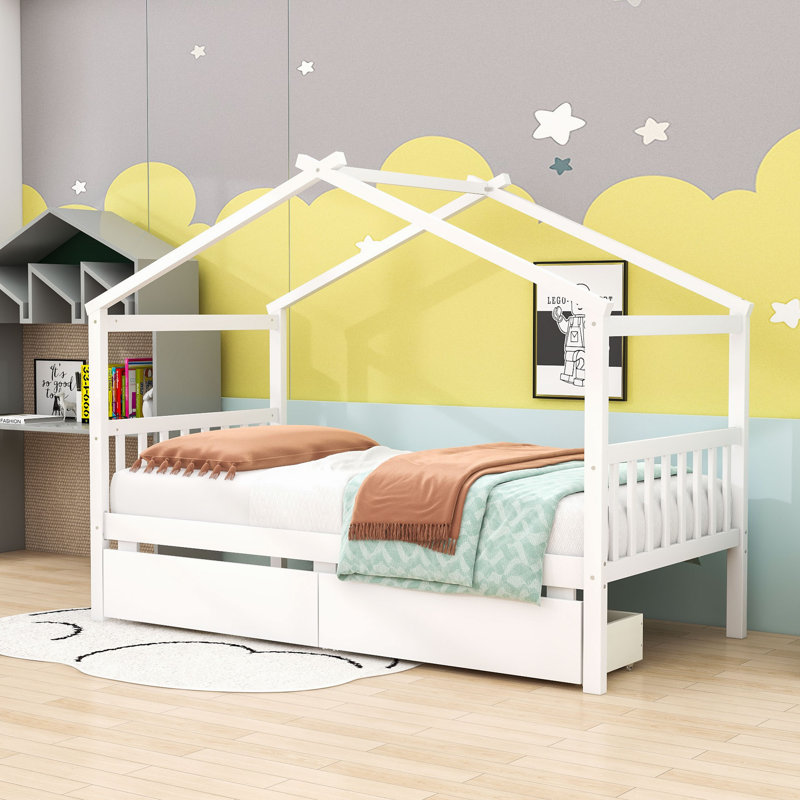 Arlando Twin Size House Bed with Storage Drawers, White