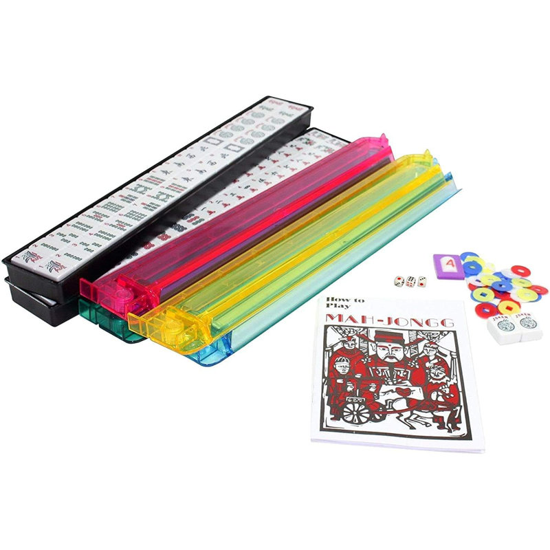 American Mahjong Set 166 tuiles 4 tout-en-un poussoir Combo sac souple rouge