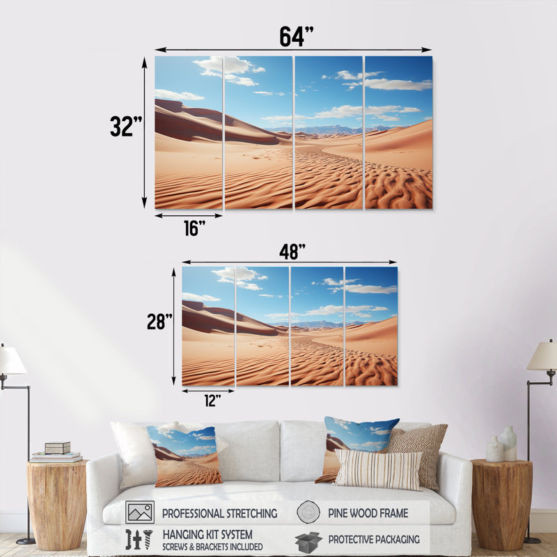 «Desert Dunes Panoramic Horizon VI», art mural sur toile 4 pièces, H 28 po x l 48 po