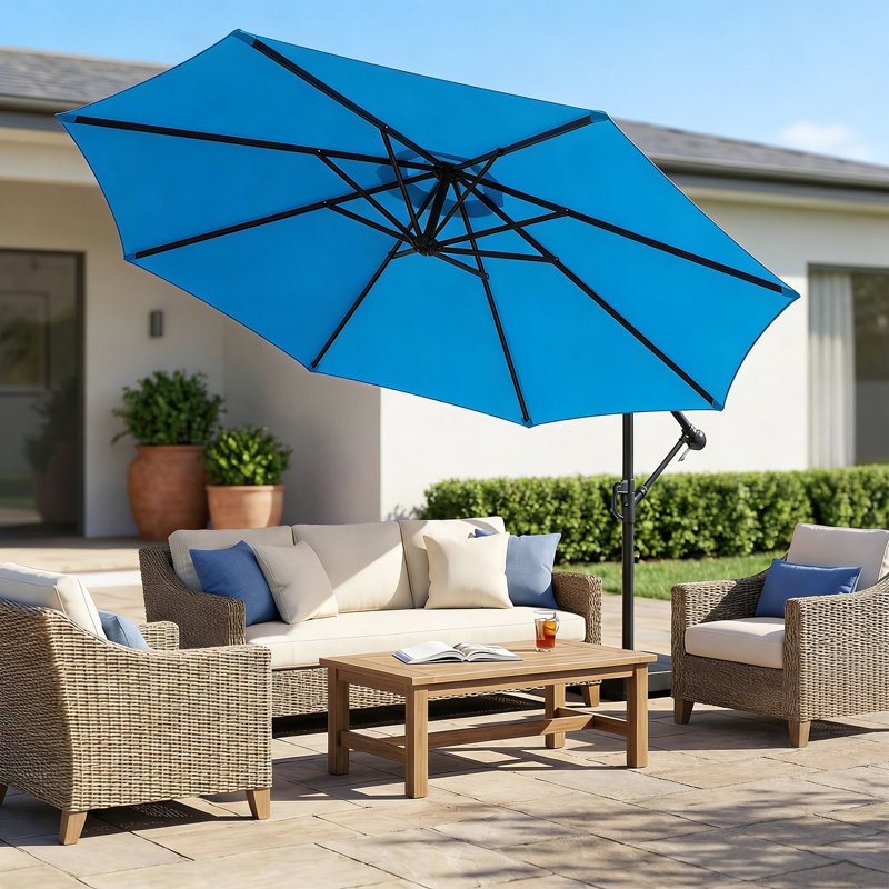 Parasol en porte-à-faux octogonal 10 'avec base lestée, Bleu royal