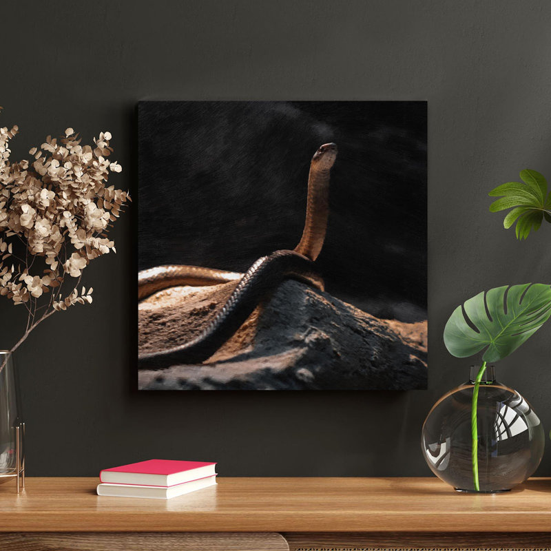 Serpent noir - peinture sur toile tendue, H 32 po x l 32 po