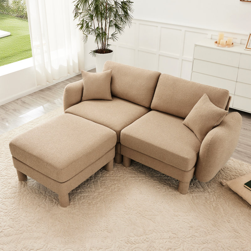 Canapé modulaire Modern 2 Boucle café avec pieds cylindriques, fabrication et tissu respirant pour canapé-lit, Café