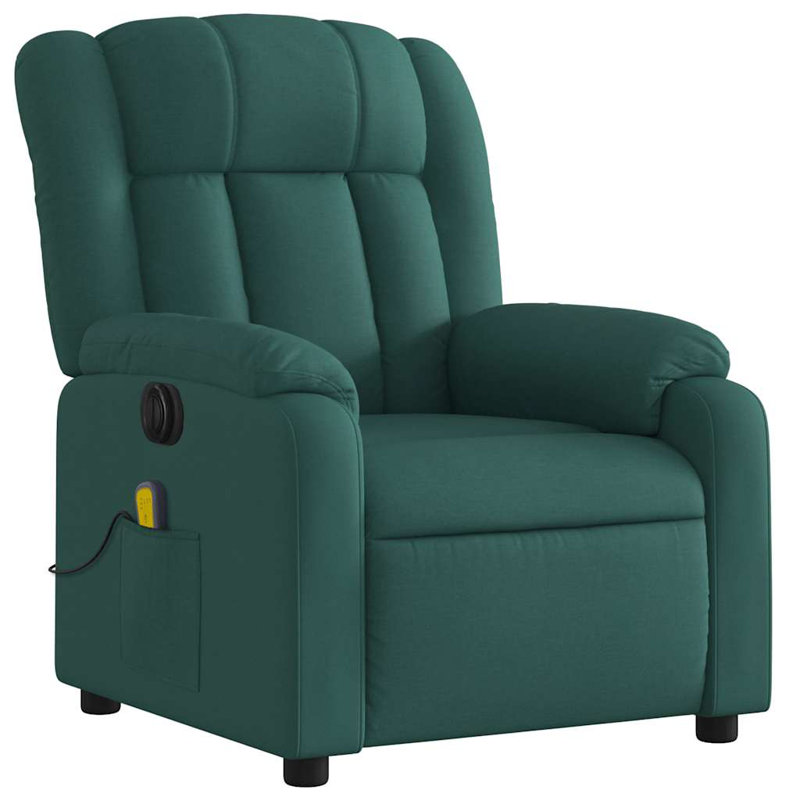 vidaXL Massage Recliner Chair, Adjustable, Dark Green Polyester, Power