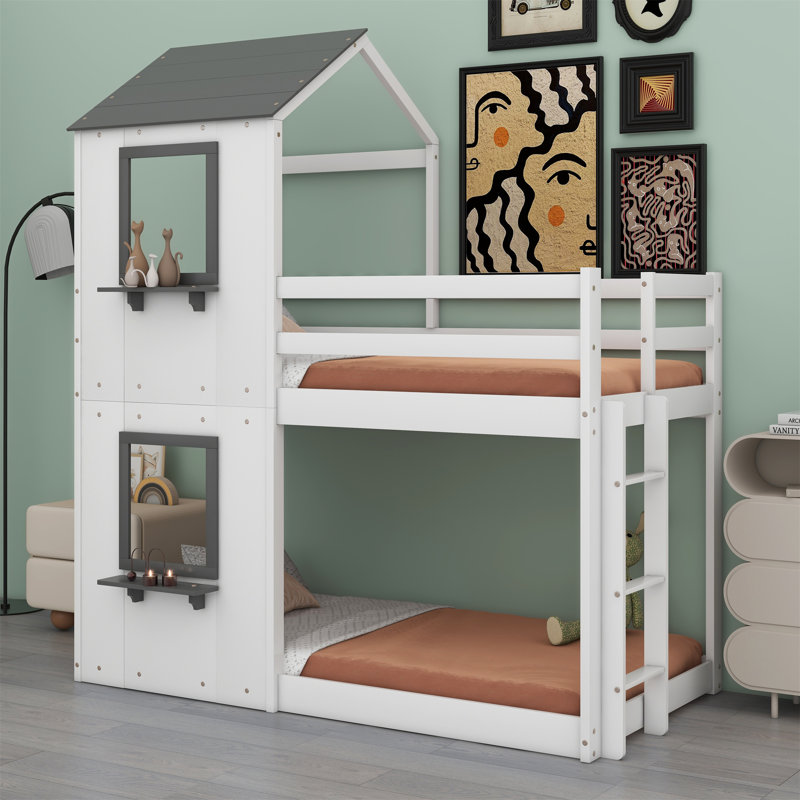 Monhollan Kids Twin Over Twin Bunk Bed, White