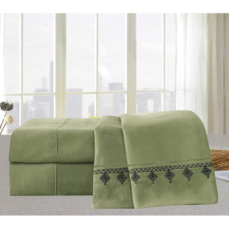 Ensemble de draps en microfibre percale, Sauge, Très grand