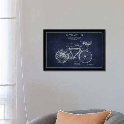" Floyd Bingham Motorcycle Patent Sketch (Navy Blue) " by Aged Pixel