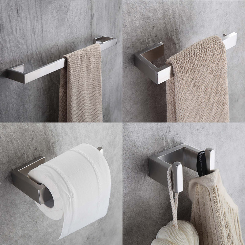 Ensemble d'accessoires de salle de bain en nickel brossé 8 pièces, ensemble de quincaillerie de salle de bain en acier inoxydable, porte-serviettes pour salle de bain mural