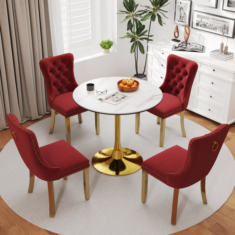 32in Round Pedestal Dining Set, 5, Red