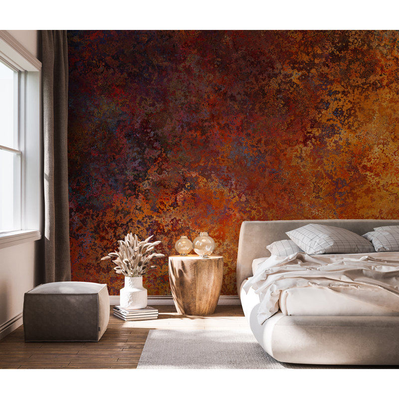 Red Orange Marble Wall Mural | Rustic Rust Texture Wallpaper | Non-Woven or Peel and Stick, 180" W x 100" H, Peel & Stick