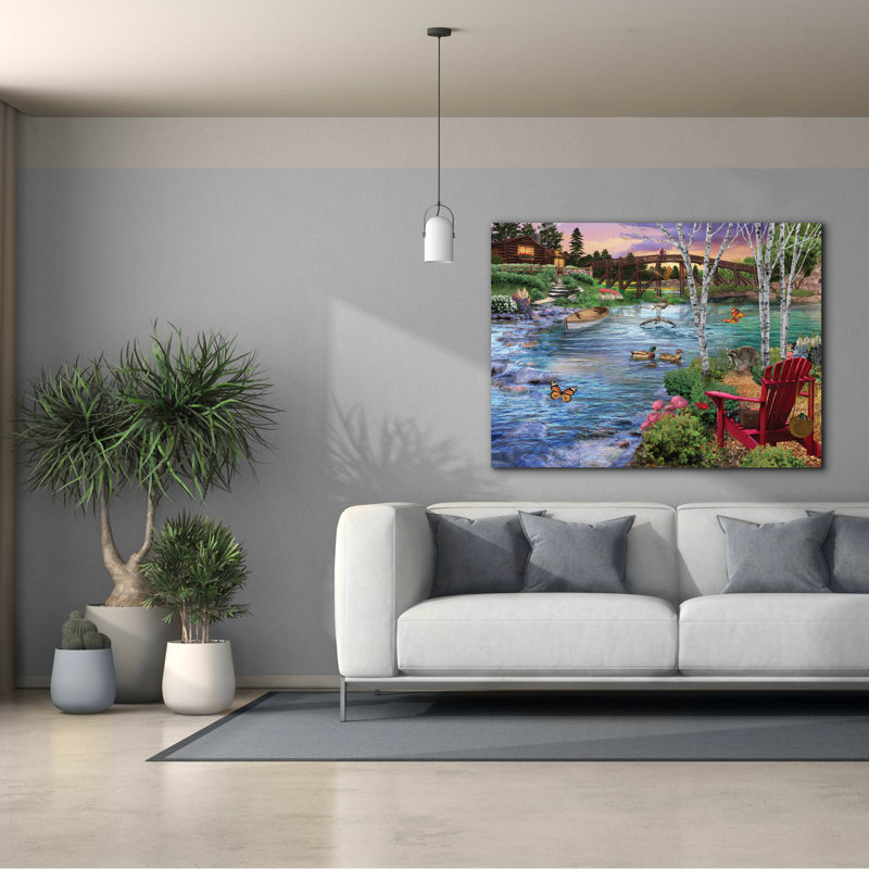 " Bridge Fishing " by Bigelow Illustrations, 40" H x 54" W x 1.5" D