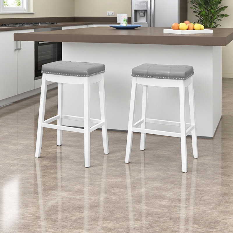 Tabouret de bar à quatre pieds Millen en blanc / gris (ensemble de 2), H 29,33 po x P 14,45 po x l 19,04 po