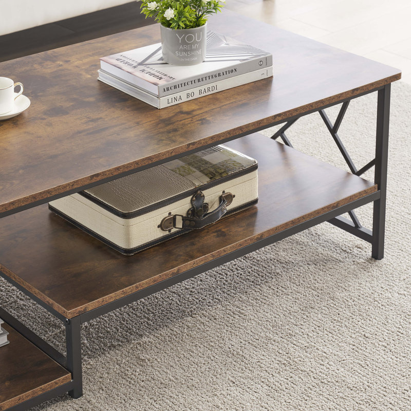 Caveney Coffee Table with Storage, Metal Frame, Industrial Cocktail Table