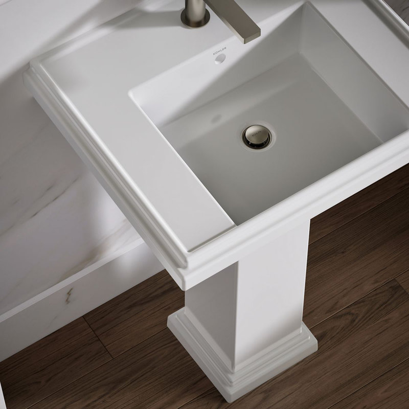 Tresham® Ceramic 24" Pedestal Bathroom Sink with Overflow, Single Hole Faucet, White