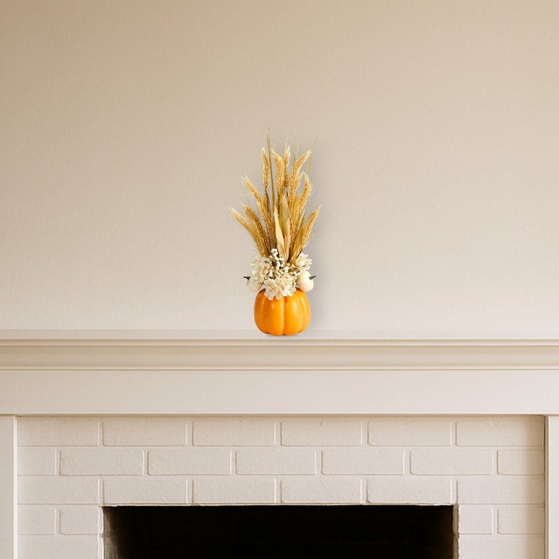 Dried Wheat and Pumpkin Arrangement