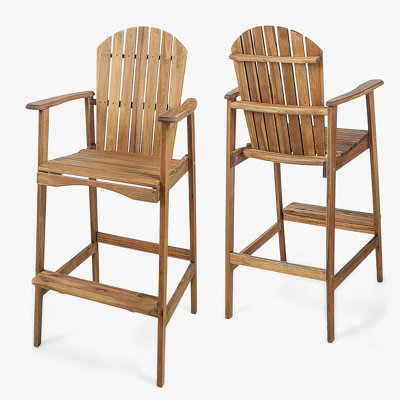 Tabourets de bar d'extérieur en bois d'acacia Adirondack, ensemble de 2, teint naturel