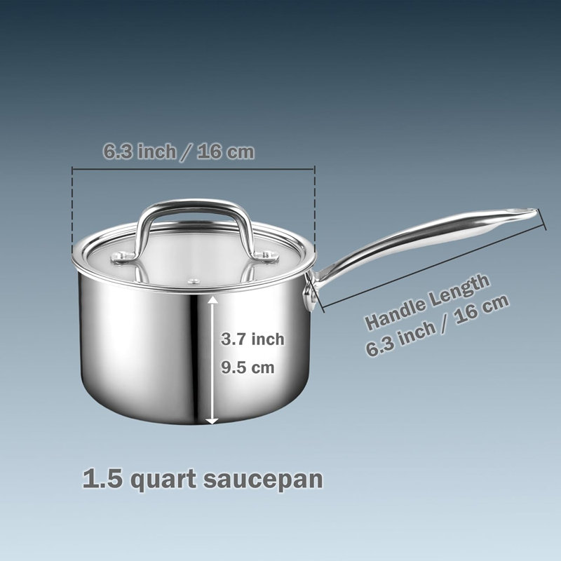 Casserole en acier inoxydable recouverte de trois pintes avec couvercle Cook N Home Classic, 1.5 pte