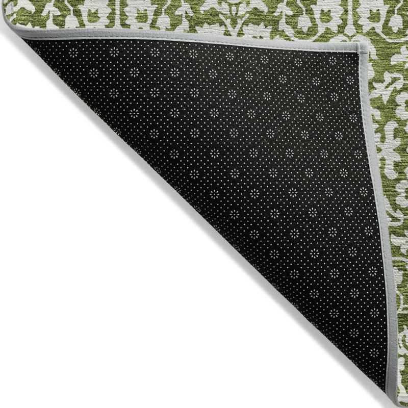 Tapis vert olive damassé 10 po x 14 po