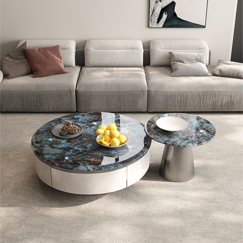Table de salon ronde en marbre, 15.7" H x 35.4" L x 35.4" W