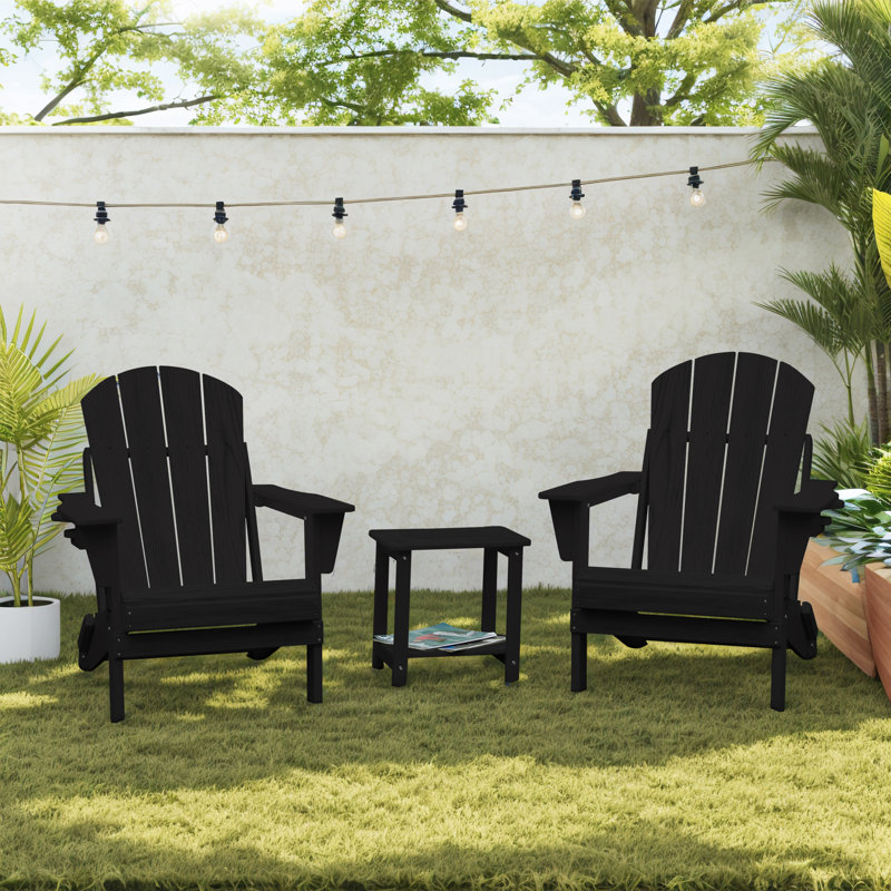 Chaise Adirondack avec table d'appoint (ensemble de 3), Noir