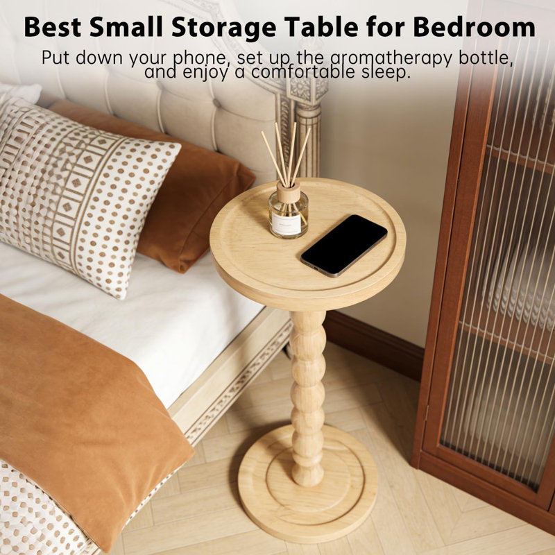 Petite table d'appoint ronde pour les petits espaces, table de boissons à piédestal en bois, table de bout étroite pour canapé de salon, table de chevet moderne pour chambre à coucher