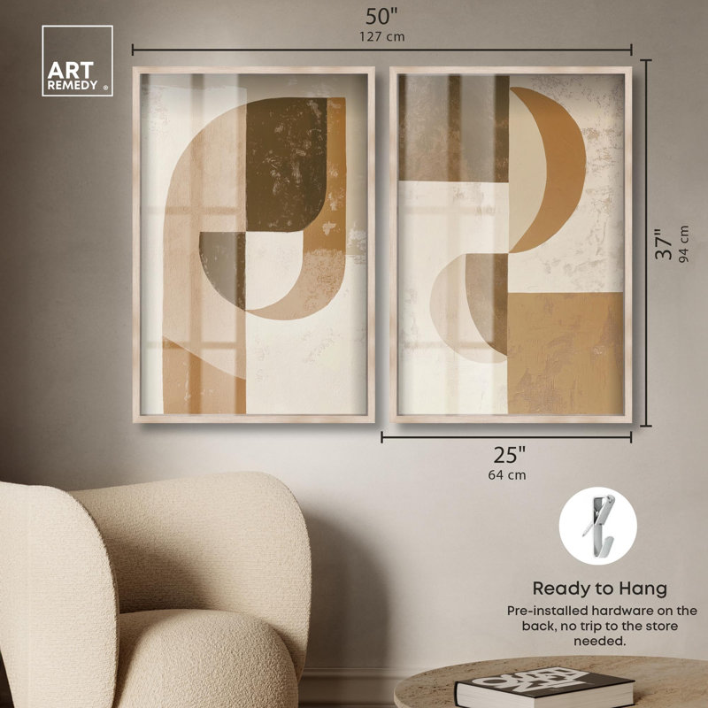 Inner Sanctum Duo Shadowbox Print Abstract Boho Art Set by Art Remedy, White Frame, 16 x 24, H 37 po x l 25 po, Cadre blond