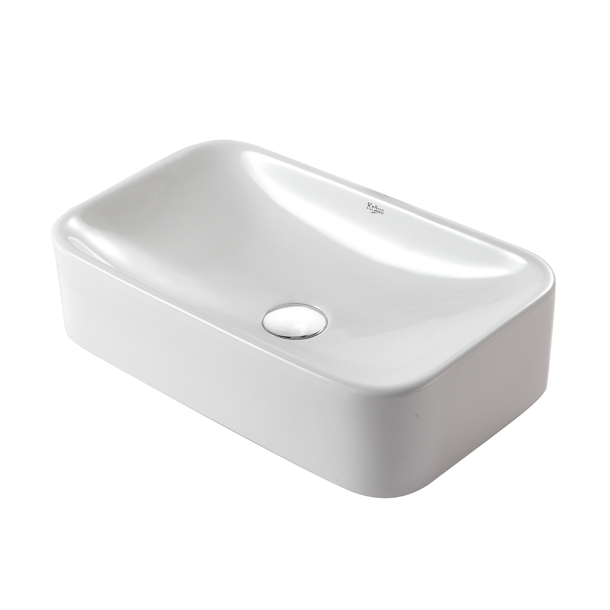 Ceramic Ceramic Rectangular Vessel Bathroom Sink, Chrome