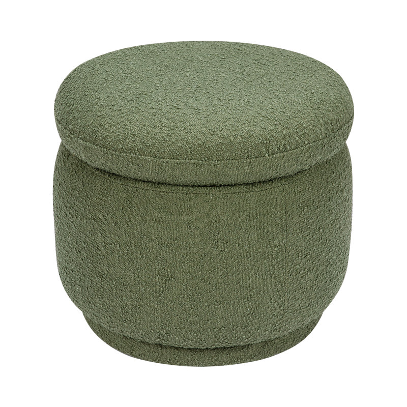 Enoki 21" Wide Round Storage Ottoman with Storage, Olive Boucle
