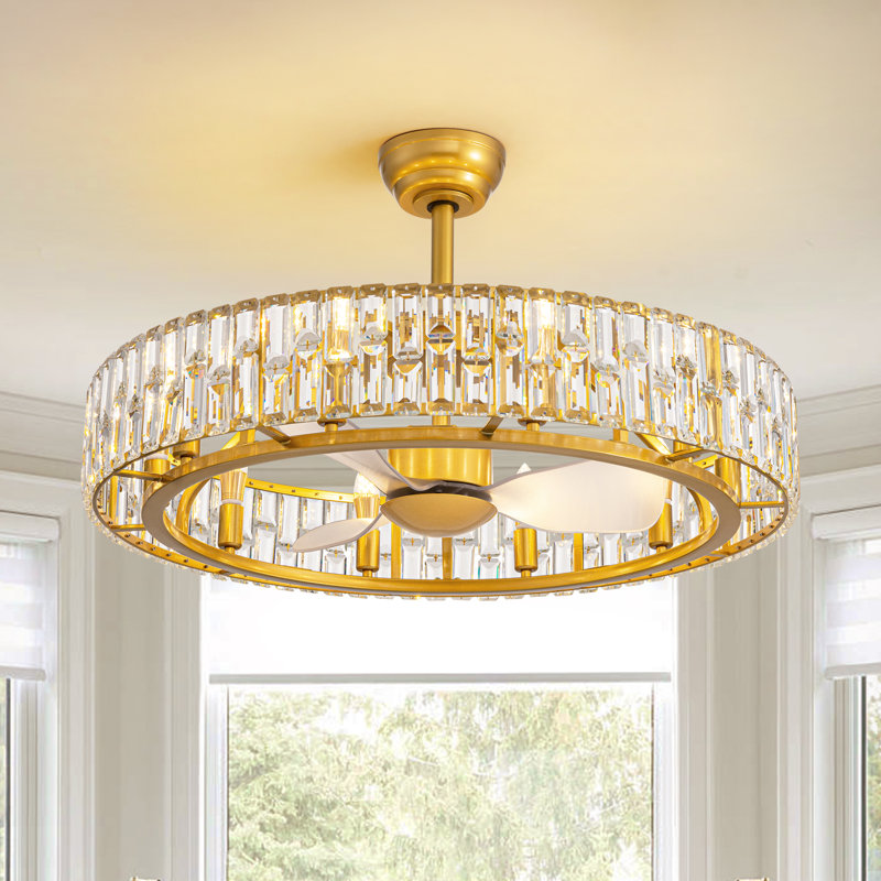Ventilateur de plafond à cage en cristal à intensité variable de 31 po avec télécommande et ensemble d'éclairage