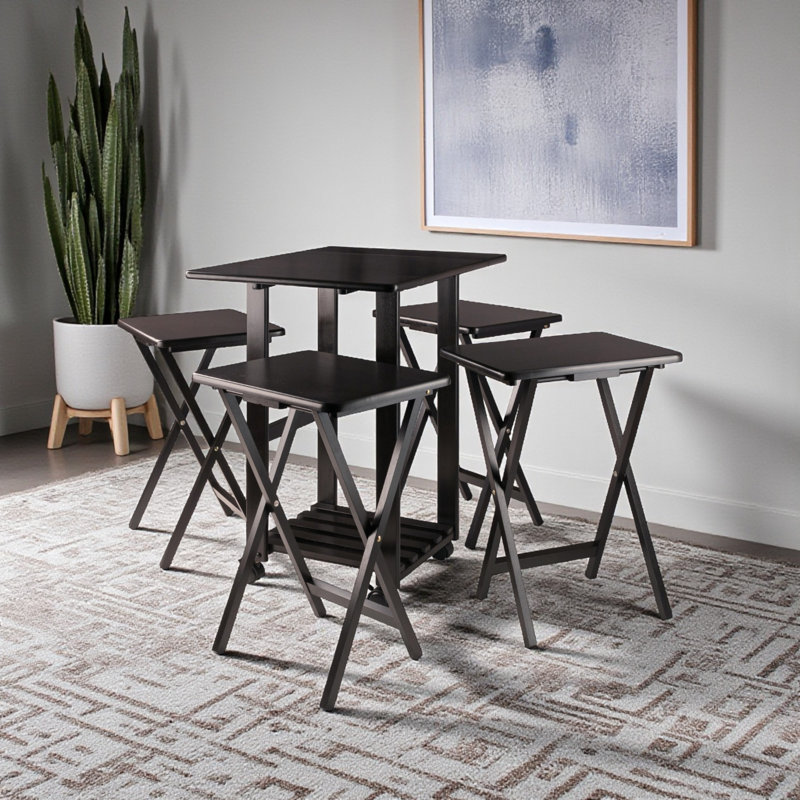 Janini Solid Wood End Table Set in Dark Brown Wood finish, 33.94'' H X 28.19'' W X 23.39'' D
