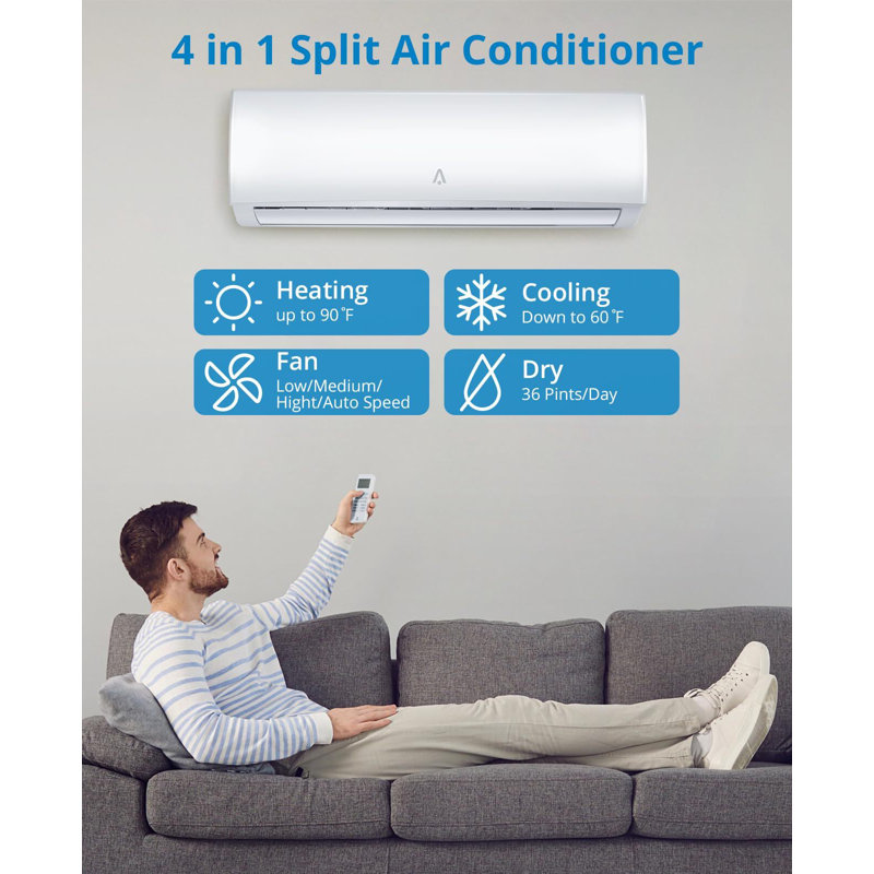 18000 BTU Mini Split AC/Heating System, 4 in 1Mini Split AC, 19 SEER, up to 1250 Sq. Ft