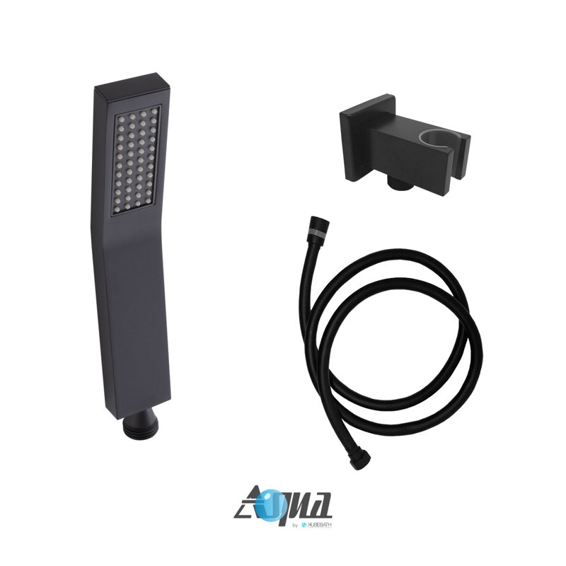 Black Square Rain Shower System with Handheld and Mixing Valve
