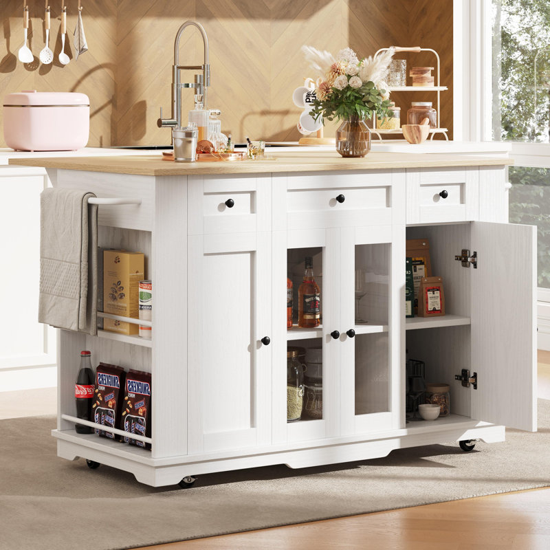Wood Kitchen Island, White