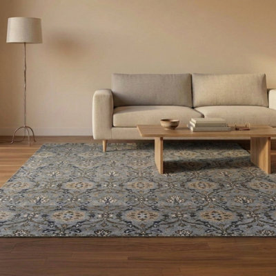 Tapis d'intérieur rectangulaire en laine noué à la main contemporain multicolore
