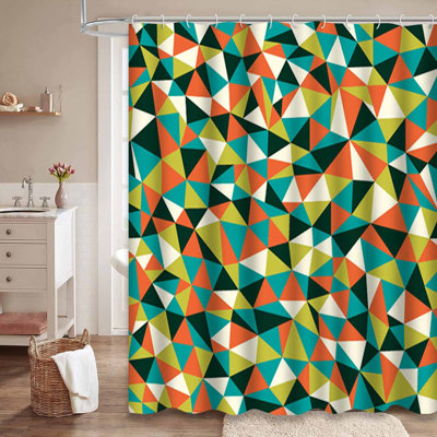 Seamless Triangles Mosaic White Shower Curtain with 12 Hooks