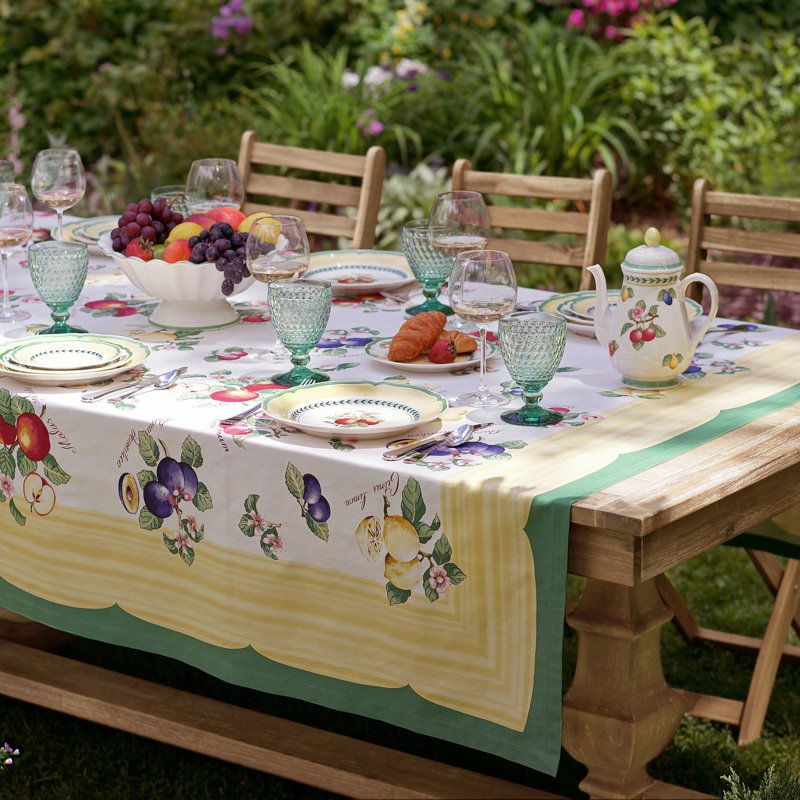 French Garden Fleurence Rectangle Stain and Water Resistant Tablecloth, 102" Rectangle