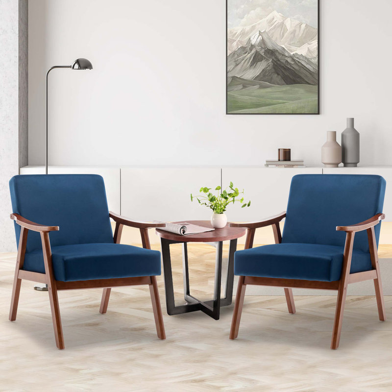 Mid-Century Modern Accent Chair, Velvet Upholstered Side Chair with Solid Wood Frame, Comfy Extra Seating for Living Room