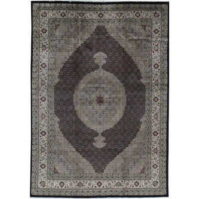 Hand-Knotted High-Quality Black and Cream Area Rug