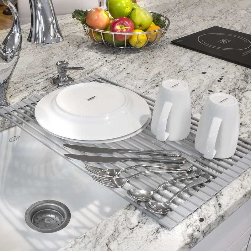 Gray Metal Foldable Over-Sink Dish Drying Rack
